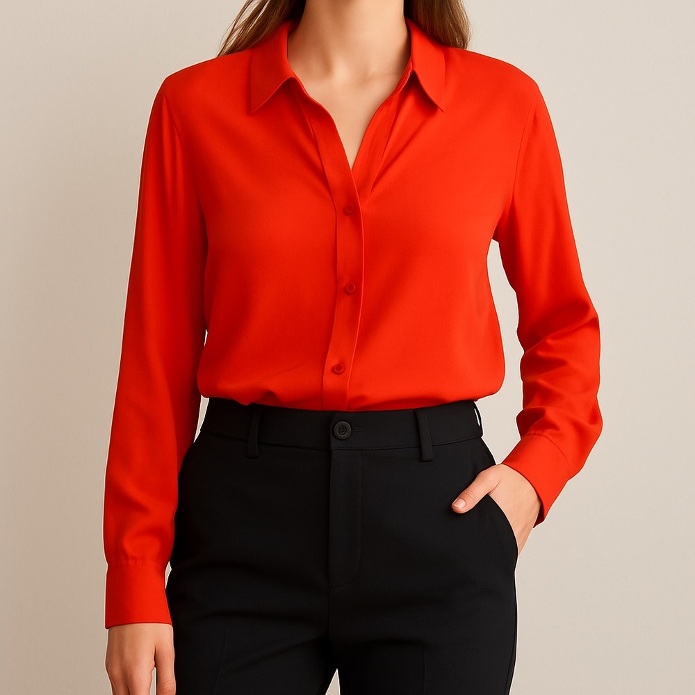 W118 by Walter Baker 100% Silk Button Front Blouse – Bright Red, Size L